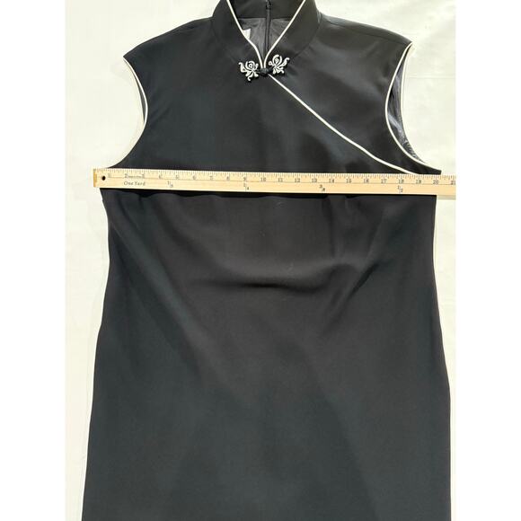 Vintage Kasper Dress Black and Cream Asian Inspired Women's Size 16 (091) - Picture 6 of 8